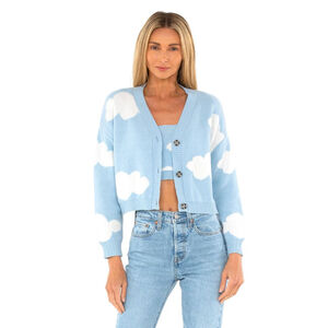 Callahan Blue White Cloud Knit Meg Cardigan & Crop Top Set M